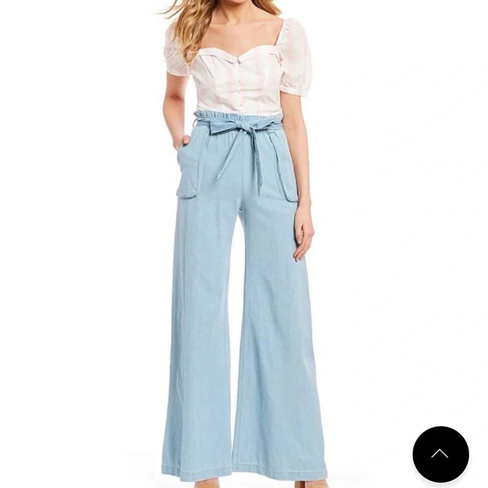 Light Blue Wide-Leg Pants - Picture 2 of 3